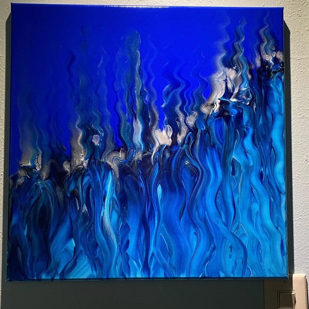 ❌SOLD❌painted 20x20 abstract Acrylic fluid art canvas painting blue metallic - Picture 9 of 10